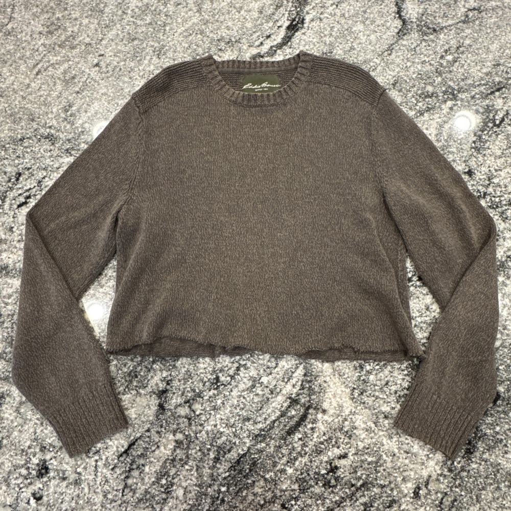 Women's Eddie Bauer Brown Gray Crew‎ Neck Sweater Sz Medium #G82